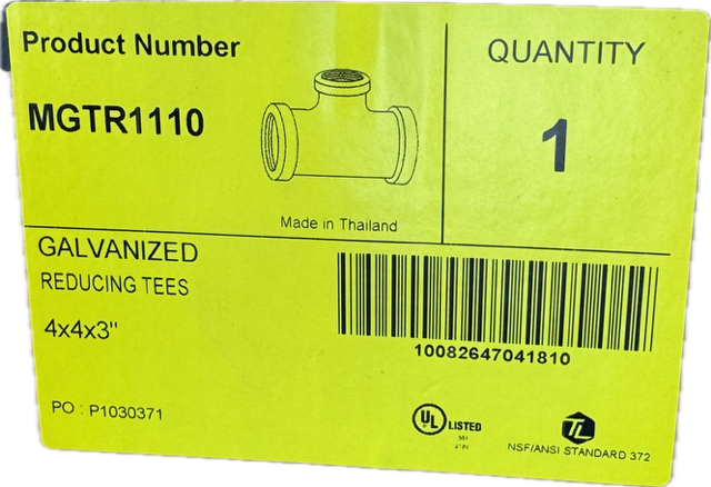 Matco-Norca MGTR1110 4" x 4" x 3" Galvanized Iron Reducing Tee 150# FNPT — photo 1